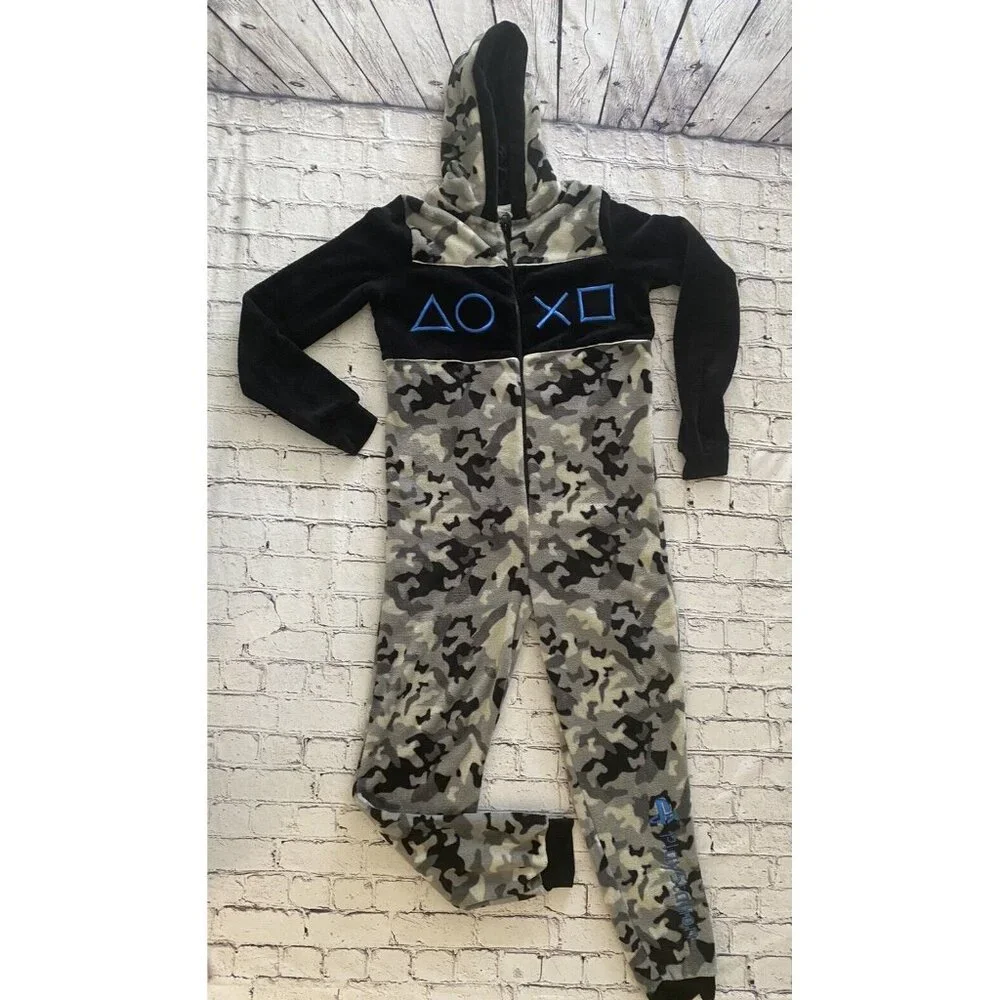 PlayStation Grey Camo Print Controller Symbols All‎ In One Jumpsuit Unisex 13-14